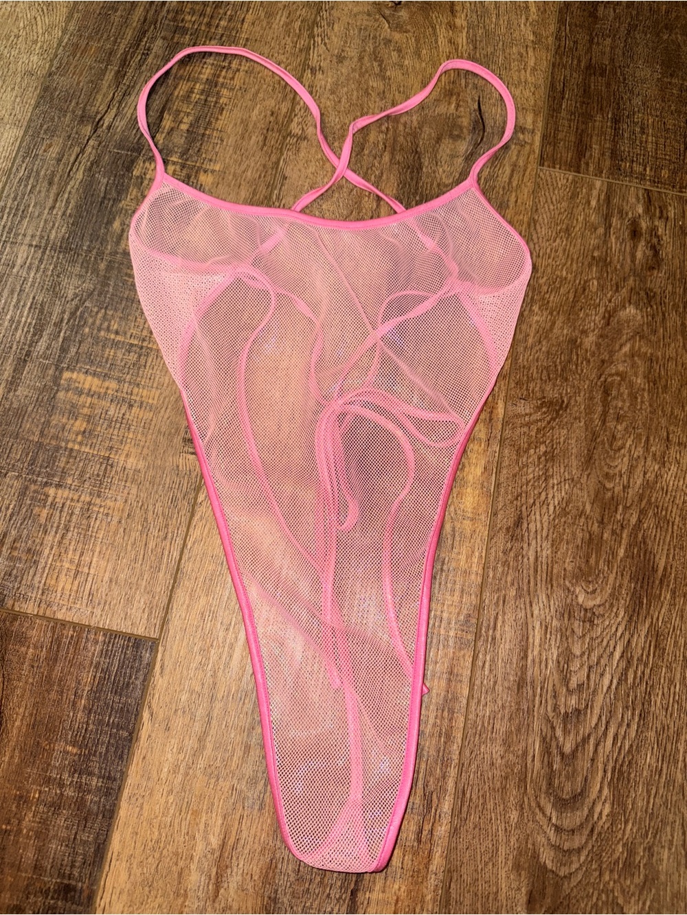 HOLOGRAPHIC FISHNET HIGH CUT Bodysuit Stripper Exotic Dancewear Lingerie Pink OS